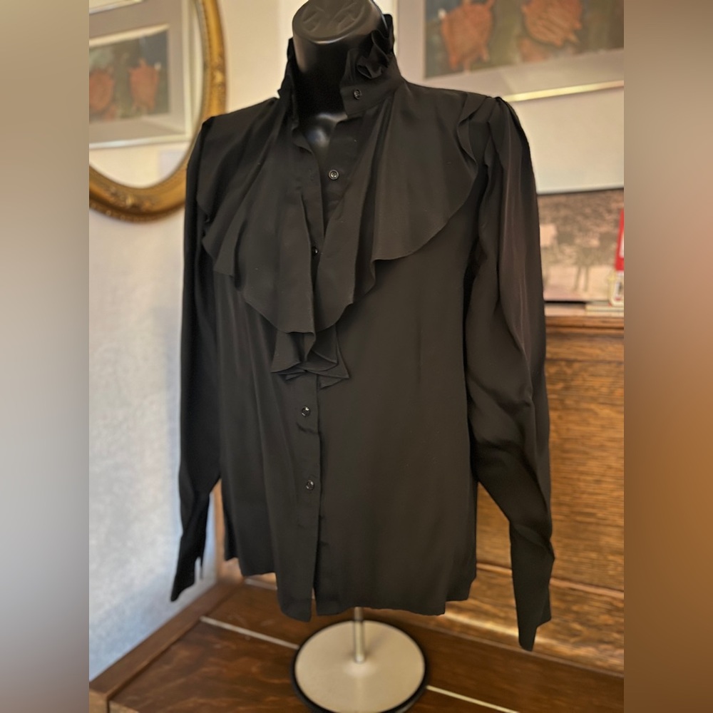 Elegant Black Ruffled Women's Blouse